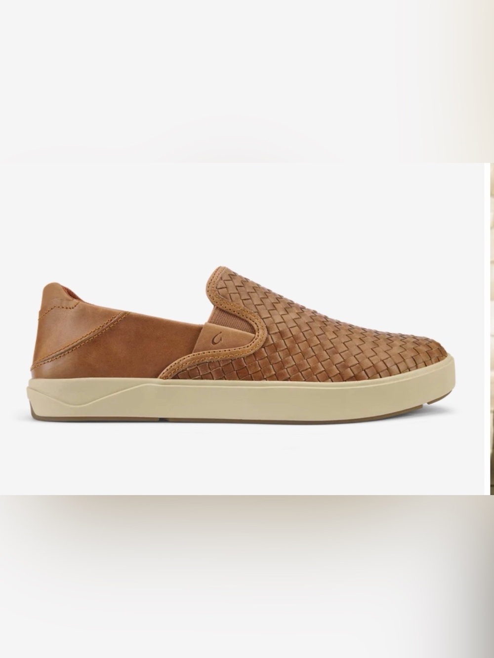 OluKai Men’s Woven leather Slip-On Sneakers - Cognac - Picture 3 of 12